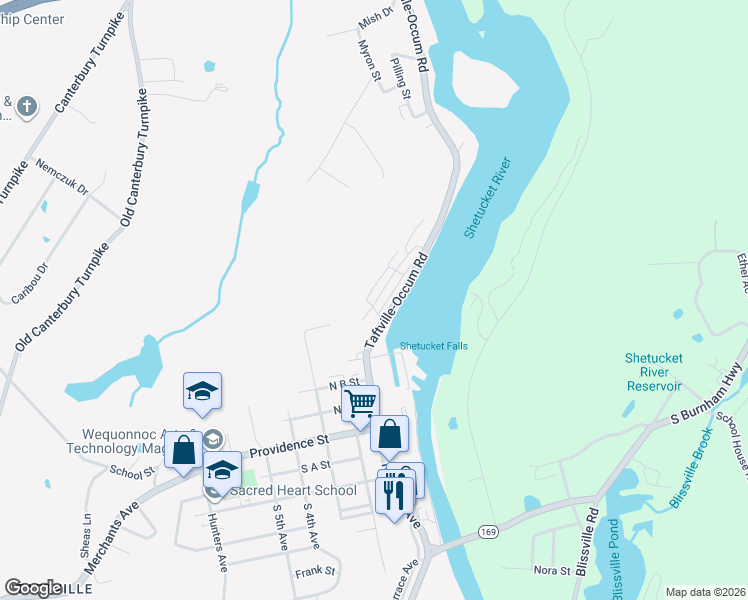 map of restaurants, bars, coffee shops, grocery stores, and more near 907 River View Lane in Norwich