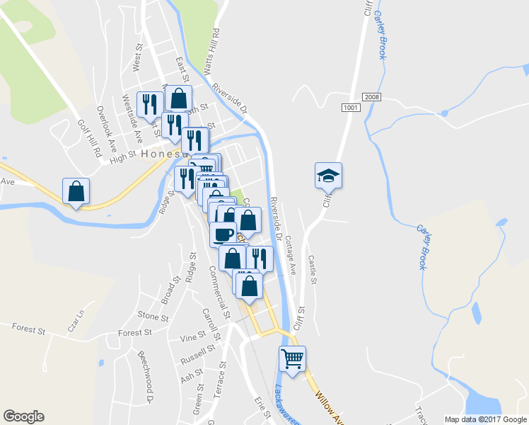 map of restaurants, bars, coffee shops, grocery stores, and more near 308 9th Street in Honesdale