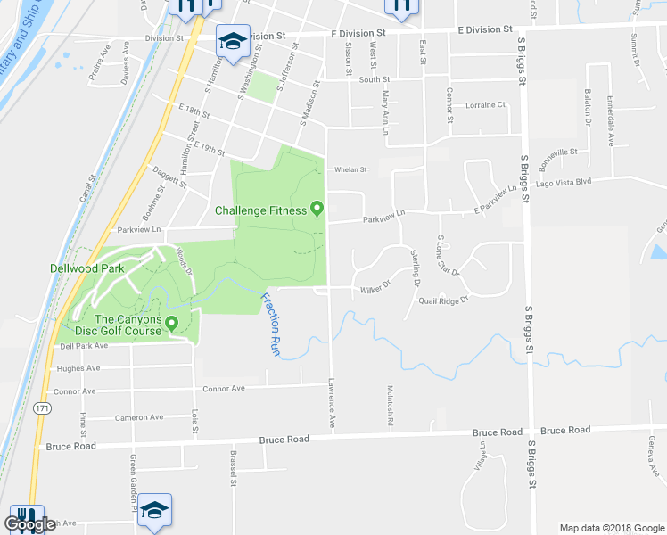 map of restaurants, bars, coffee shops, grocery stores, and more near 2114 Lawrence Avenue in Lockport