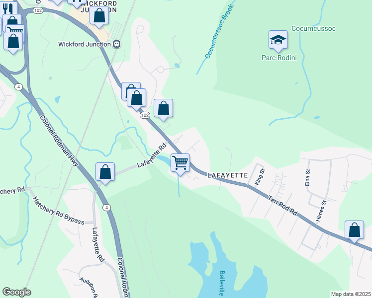 map of restaurants, bars, coffee shops, grocery stores, and more near 675 Ten Rod Road in North Kingstown