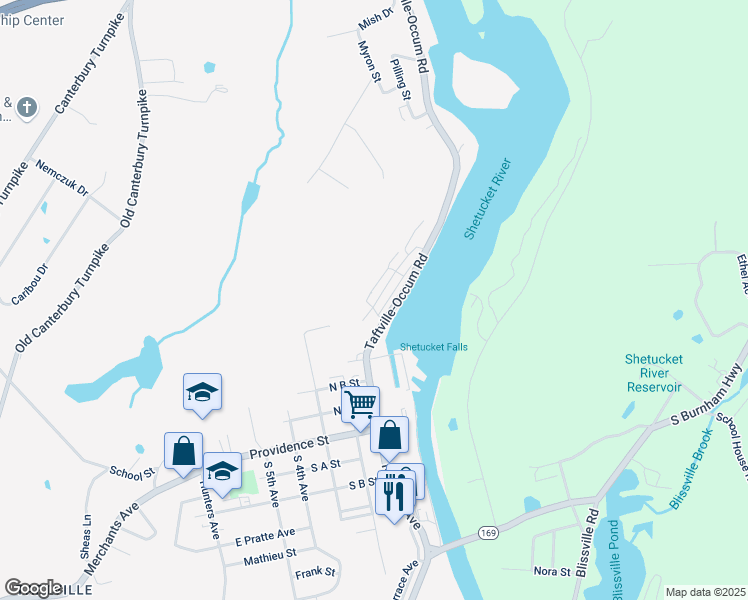 map of restaurants, bars, coffee shops, grocery stores, and more near 907 River View Lane in Norwich