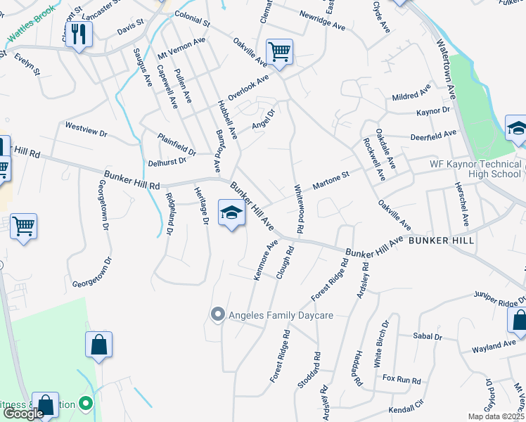 map of restaurants, bars, coffee shops, grocery stores, and more near 842 Bunker Hill Avenue in Waterbury