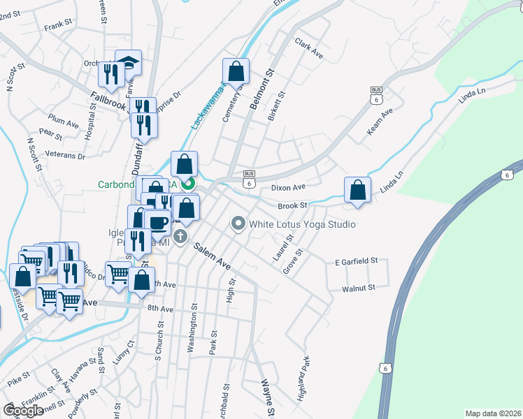 map of restaurants, bars, coffee shops, grocery stores, and more near 19 Darte Avenue in Carbondale