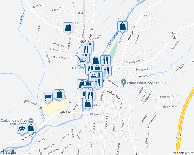 map of restaurants, bars, coffee shops, grocery stores, and more near in Carbondale