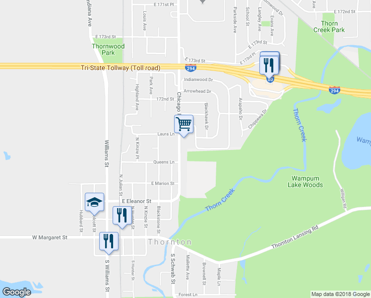 map of restaurants, bars, coffee shops, grocery stores, and more near 128 Indianwood Drive in Thornton