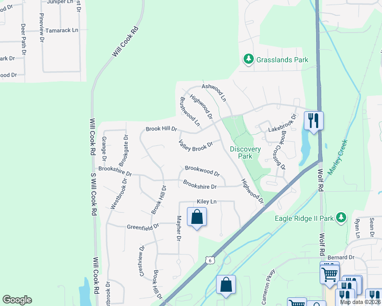 map of restaurants, bars, coffee shops, grocery stores, and more near 11649 Valley Brook Drive in Orland Park