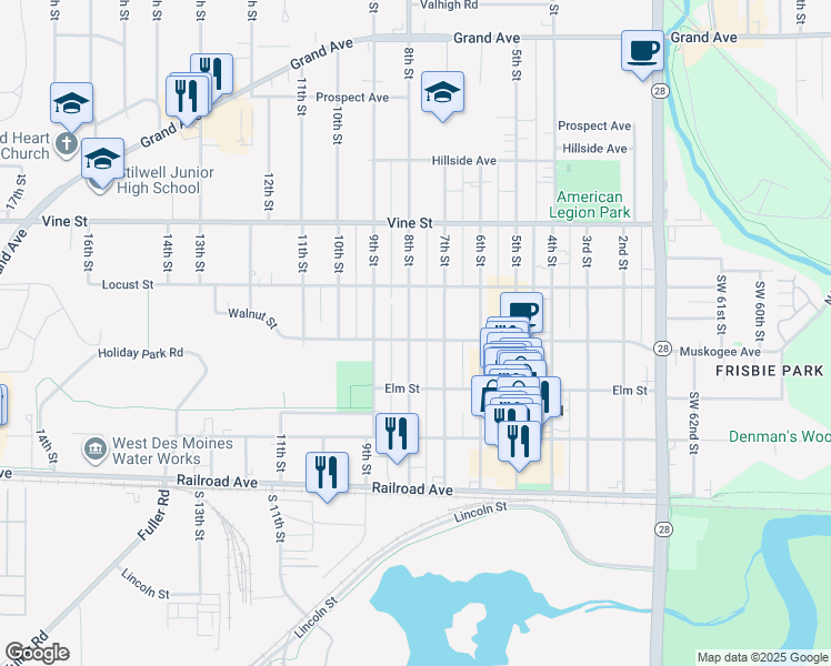 map of restaurants, bars, coffee shops, grocery stores, and more near 401 8th Street in West Des Moines
