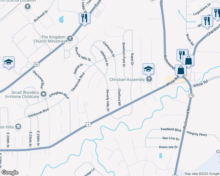 map of restaurants, bars, coffee shops, grocery stores, and more near 1971 Beverly Hills Drive in Cleveland