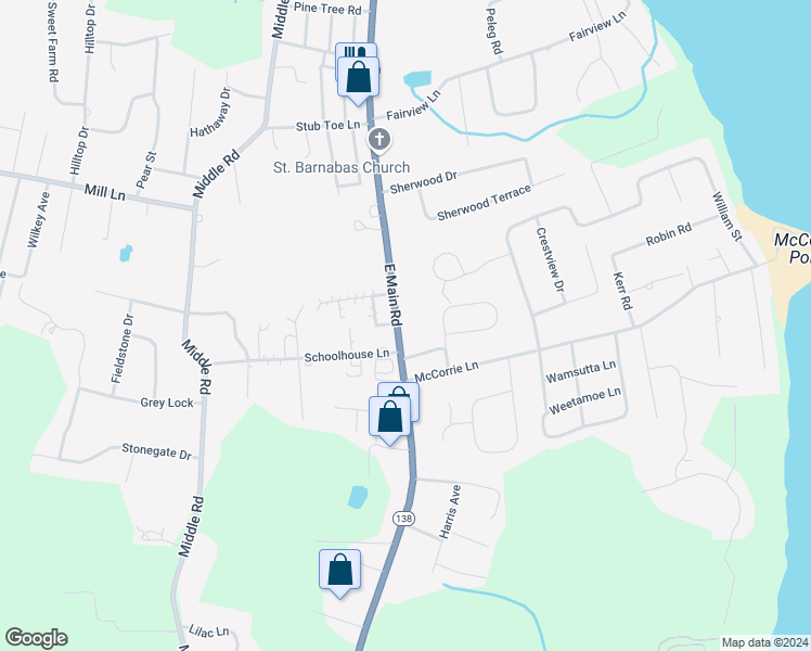 map of restaurants, bars, coffee shops, grocery stores, and more near 1512 East Main Road in Portsmouth