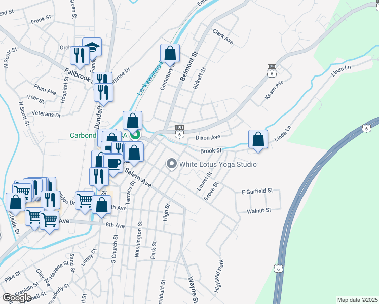 map of restaurants, bars, coffee shops, grocery stores, and more near 19 Darte Avenue in Carbondale
