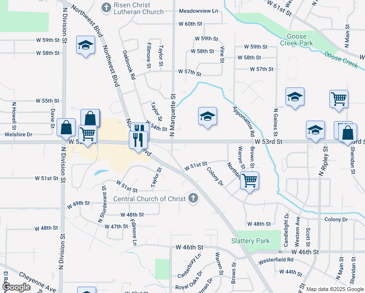 map of restaurants, bars, coffee shops, grocery stores, and more near 1135 West 53rd Street in Davenport