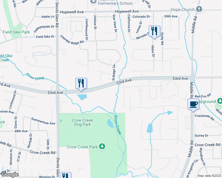 map of restaurants, bars, coffee shops, grocery stores, and more near 4217 53rd Avenue in Bettendorf