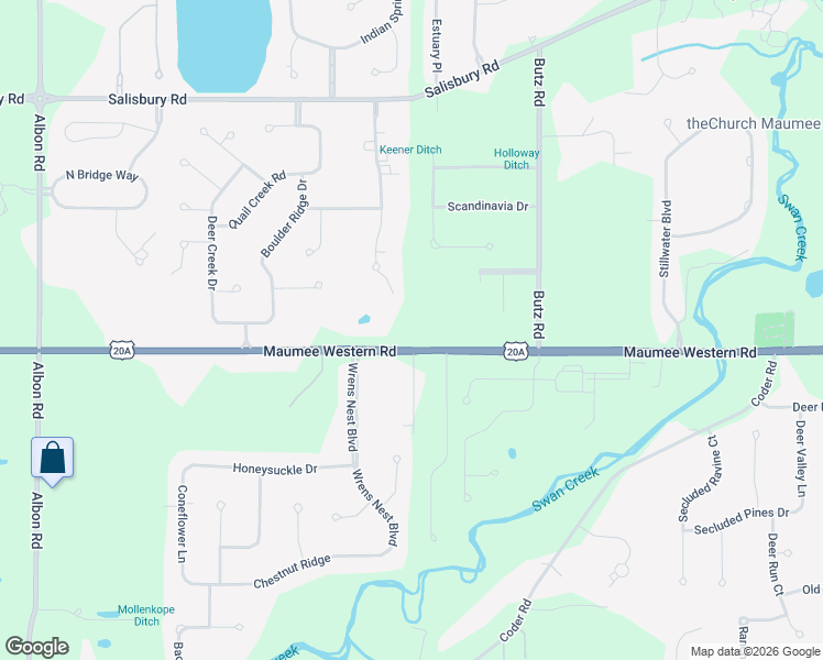 map of restaurants, bars, coffee shops, grocery stores, and more near 7510-7518 Maumee Western Road in Maumee