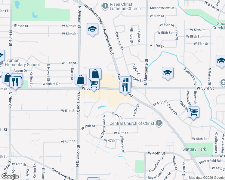 map of restaurants, bars, coffee shops, grocery stores, and more near 1545 West 53rd Street in Davenport