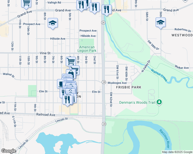 map of restaurants, bars, coffee shops, grocery stores, and more near 409 2nd Street in West Des Moines