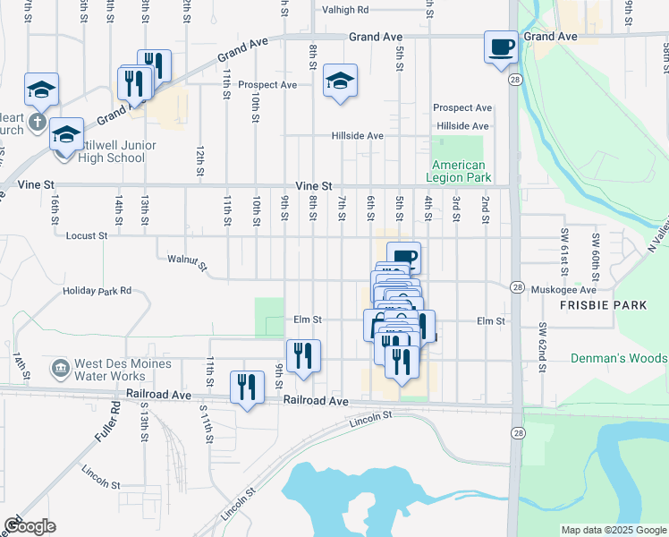 map of restaurants, bars, coffee shops, grocery stores, and more near 401 8th Street in West Des Moines