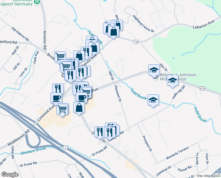 map of restaurants, bars, coffee shops, grocery stores, and more near 144 Norwich Avenue in Colchester