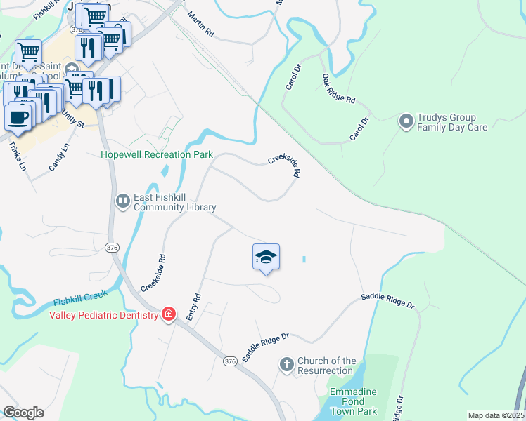 map of restaurants, bars, coffee shops, grocery stores, and more near 156 Creekside Road in Hopewell Junction