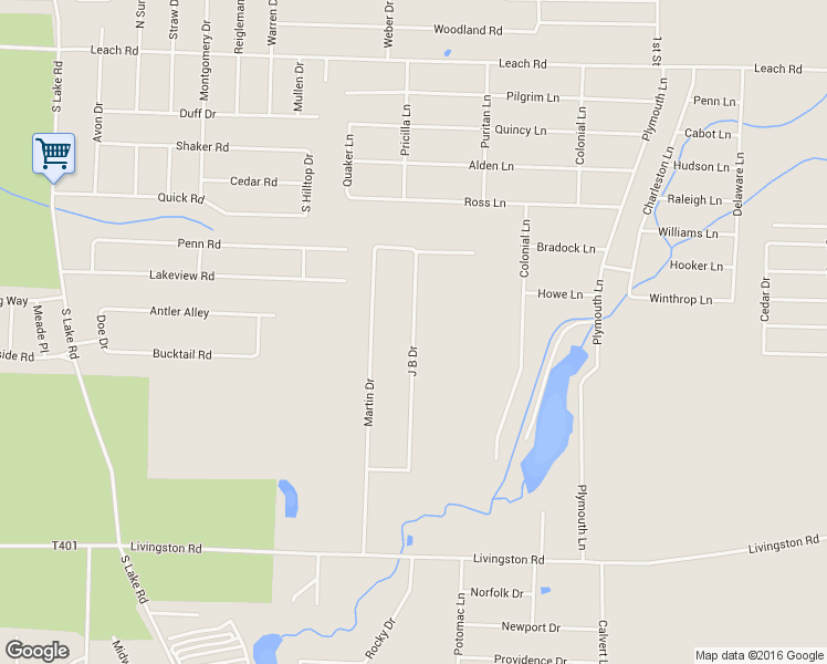 map of restaurants, bars, coffee shops, grocery stores, and more near J B Dr in Pymatuning Central