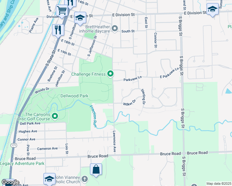 map of restaurants, bars, coffee shops, grocery stores, and more near 2114 Lawrence Avenue in Lockport