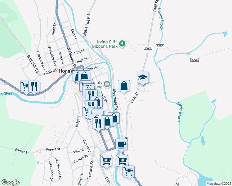 map of restaurants, bars, coffee shops, grocery stores, and more near 215 Cottage Avenue in Honesdale