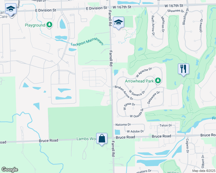 map of restaurants, bars, coffee shops, grocery stores, and more near 2705 Farrell Road in Lockport