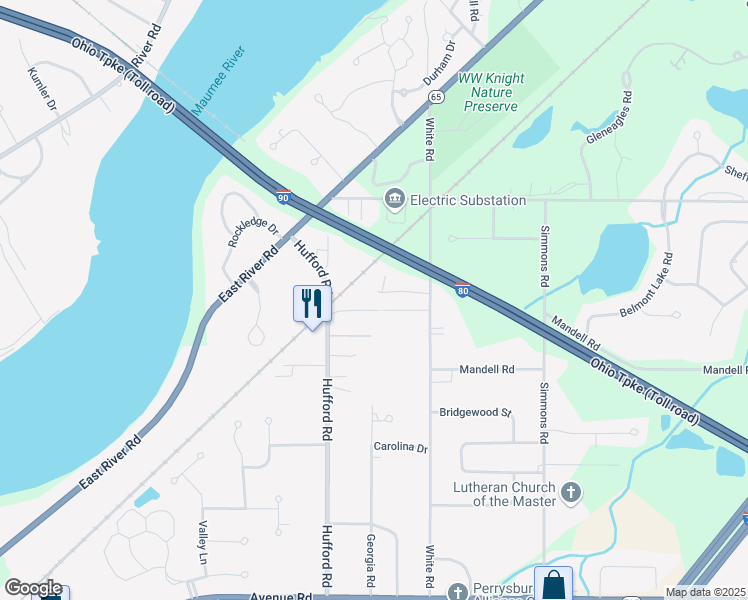 map of restaurants, bars, coffee shops, grocery stores, and more near 10621 River Oaks Drive in Perrysburg