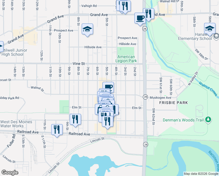 map of restaurants, bars, coffee shops, grocery stores, and more near 409 Walnut Street in West Des Moines