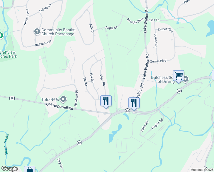 map of restaurants, bars, coffee shops, grocery stores, and more near 10 Tiger Road in Hopewell Junction