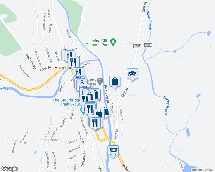map of restaurants, bars, coffee shops, grocery stores, and more near 215 Cottage Avenue in Honesdale