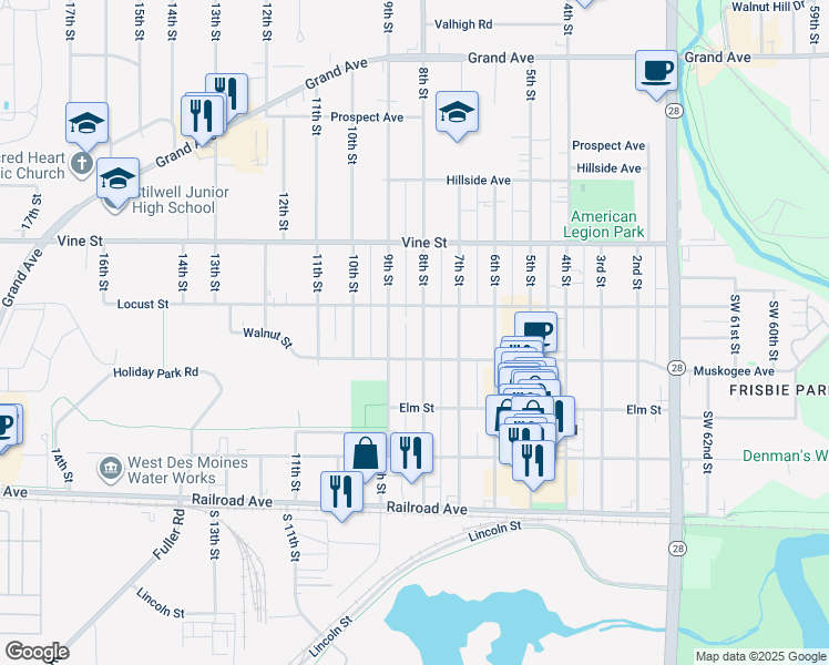 map of restaurants, bars, coffee shops, grocery stores, and more near 401 9th Street in West Des Moines