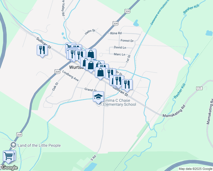 map of restaurants, bars, coffee shops, grocery stores, and more near 7 Pennsylvania Avenue in Wurtsboro