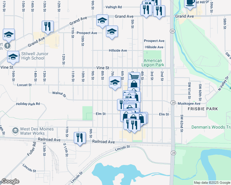 map of restaurants, bars, coffee shops, grocery stores, and more near 415 7th Street in West Des Moines