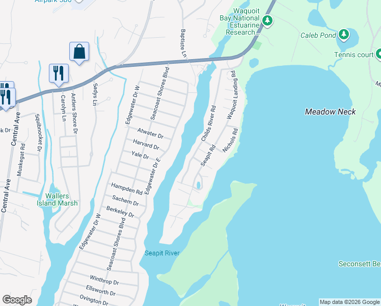 map of restaurants, bars, coffee shops, grocery stores, and more near 87 Childs River Road in Falmouth