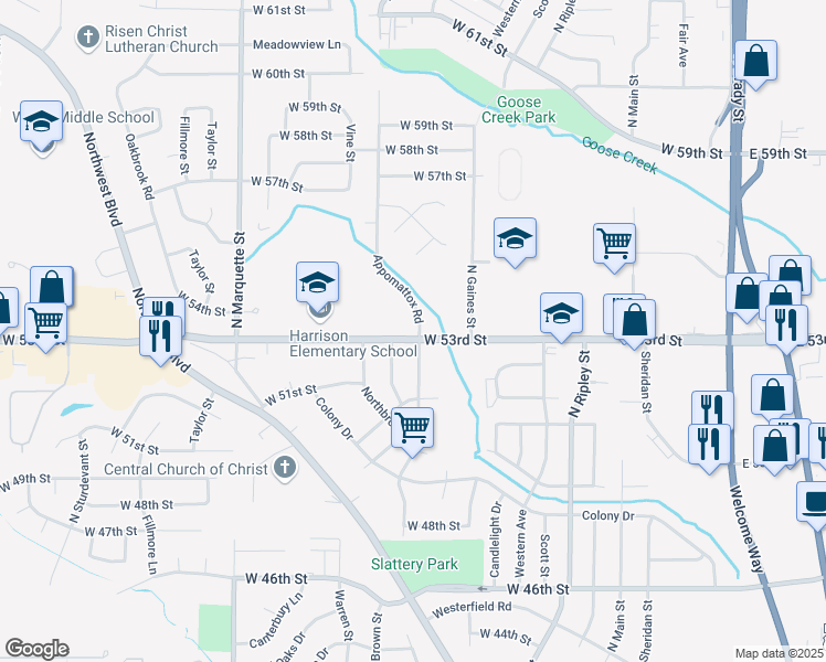 map of restaurants, bars, coffee shops, grocery stores, and more near 810 West 53rd Street in Davenport