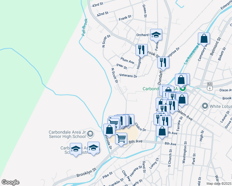 map of restaurants, bars, coffee shops, grocery stores, and more near 47 North Scott Street in Carbondale