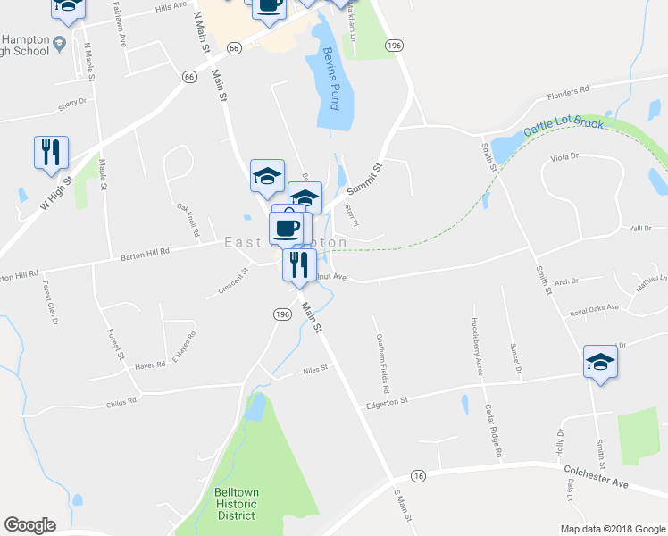 map of restaurants, bars, coffee shops, grocery stores, and more near 29 Watrus Street in East Hampton