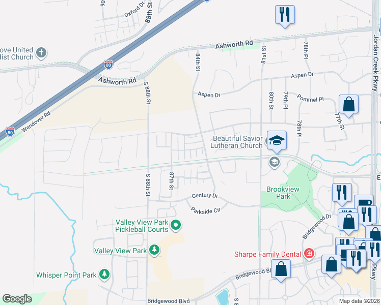 map of restaurants, bars, coffee shops, grocery stores, and more near 8430 Rock Drive in West Des Moines