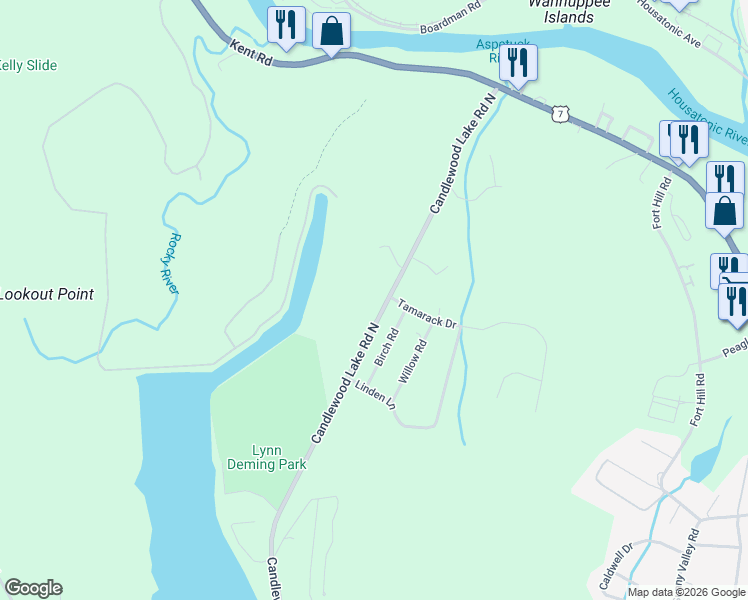 map of restaurants, bars, coffee shops, grocery stores, and more near 70 Candlewood Lake Road North in New Milford