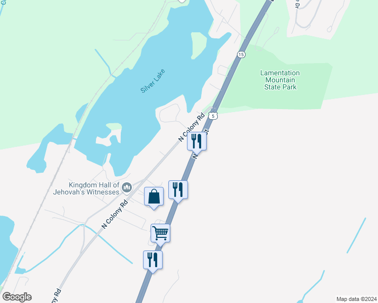 map of restaurants, bars, coffee shops, grocery stores, and more near 1655 North Colony Road in Meriden