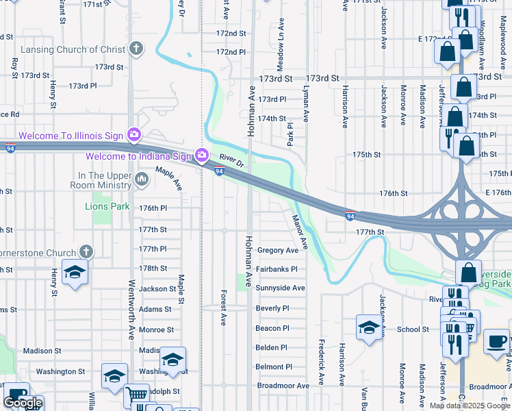 map of restaurants, bars, coffee shops, grocery stores, and more near 7571 Hohman Avenue in Munster