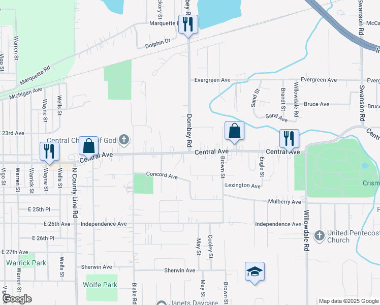 map of restaurants, bars, coffee shops, grocery stores, and more near 5252 Central Avenue in Portage