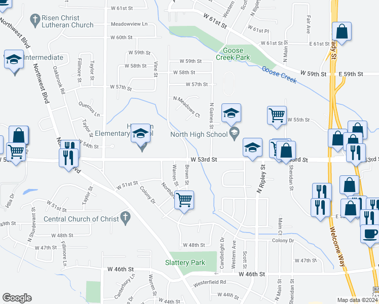 map of restaurants, bars, coffee shops, grocery stores, and more near 5317 Appomattox Road in Davenport