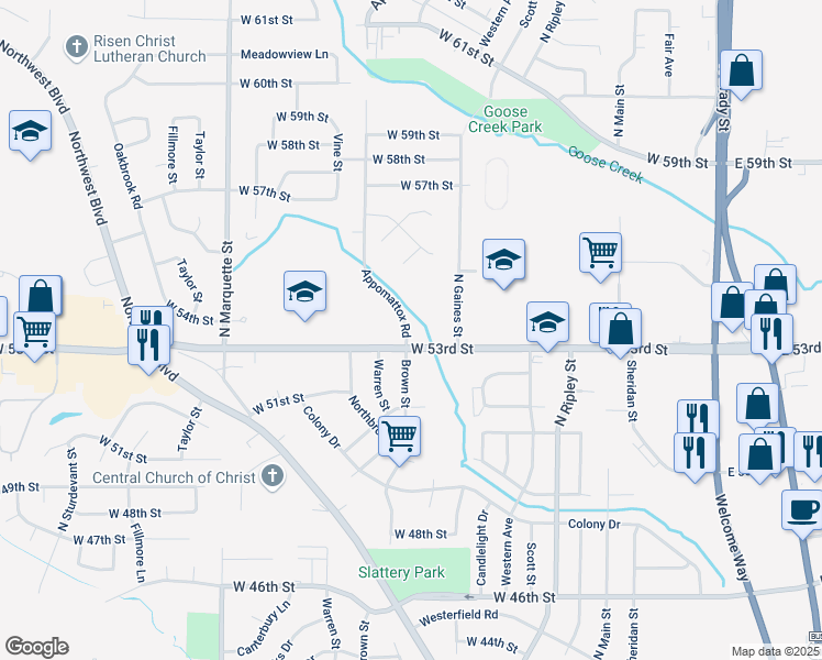 map of restaurants, bars, coffee shops, grocery stores, and more near 5317 Appomattox Road in Davenport