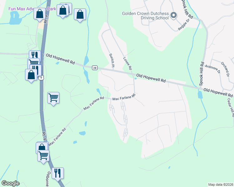 map of restaurants, bars, coffee shops, grocery stores, and more near 5 White Gate Road in Wappingers Falls