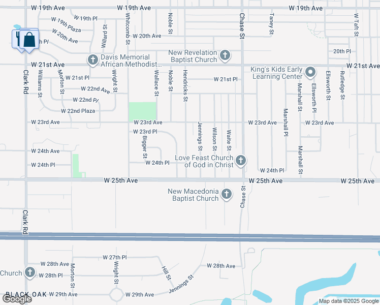 map of restaurants, bars, coffee shops, grocery stores, and more near 2386 Jennings Street in Gary