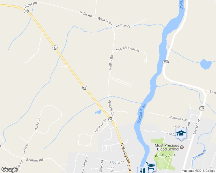 map of restaurants, bars, coffee shops, grocery stores, and more near 78 Wallkill Road in Walden
