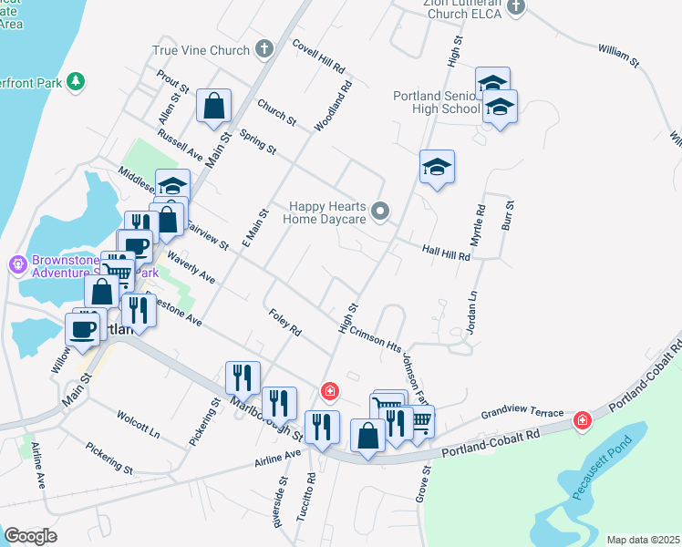 map of restaurants, bars, coffee shops, grocery stores, and more near 7 Sunset Terrace in Portland