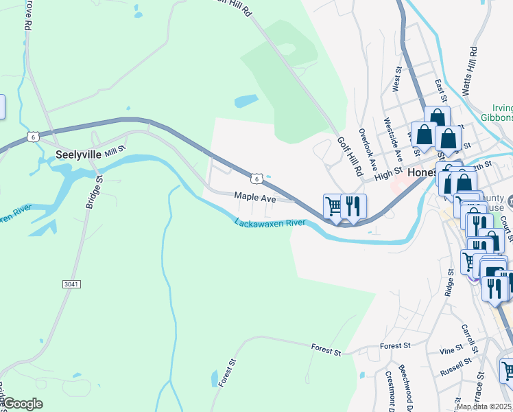 map of restaurants, bars, coffee shops, grocery stores, and more near 6 Wood Street in Honesdale