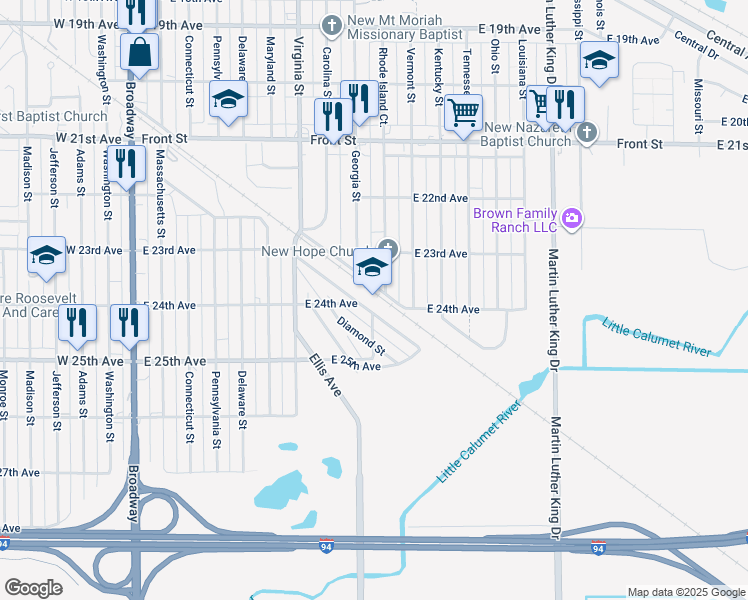 map of restaurants, bars, coffee shops, grocery stores, and more near in Gary